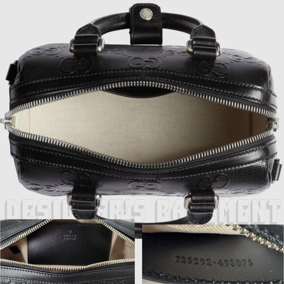 GUCCI blck Calfskin TENNIS perforated GG Embossd Mini Duffle BOSTON strap Bag ๐ - Picture 6 of 10